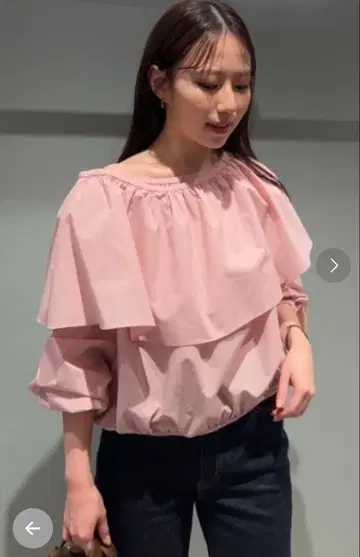 미라 오웬 오프숄더 핑크 셔츠 M