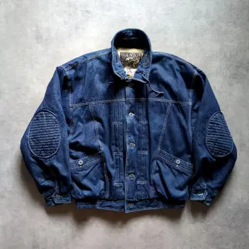 휴스턴 충전솜 데님 자켓 봄버 자켓 짧은 기장 엘보우 패치