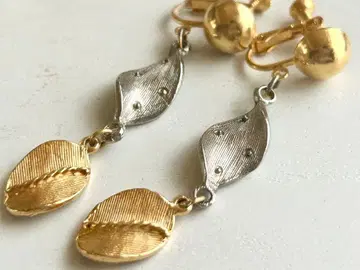 골동품 미사용 골드 실버 컬러 잎 리프 vintage 귀찌