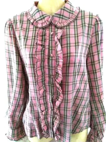 PINK HOUSE 체크 무늬 프릴 긴팔 셔츠