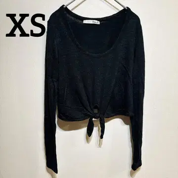 XS 긴팔 상의 숏 기장 앞매듭 디자인 블랙 심플