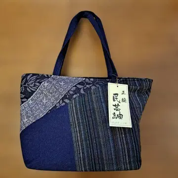 네이비 계열 패치워크 민예 백