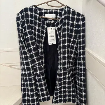 ZARA 트위드 노카라 자켓 M 사이즈 네이비