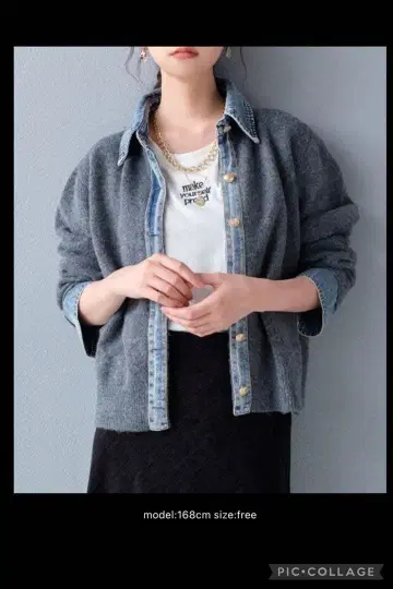 데님 옷깃 버튼 니트 가디건 차콜