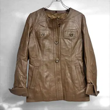 고급 가죽 노카라 자켓 브라운 계열 심플한 디자인 9호 ( C4