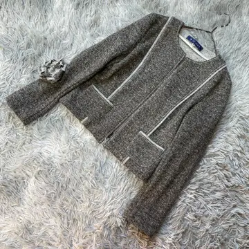 M'S GRACY 노카라 자켓 트위드 조 코사지 부착 그레이 38