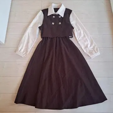 롱 원피스 코듀로이풍 브라운 셔츠 원피스 긴팔 원피스