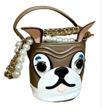 강아지 얼굴 디자인 핸드백 프렌치 불독 브라운