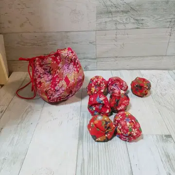 패브릭 소재 꽃무늬 오테다마 세트 수납 봉투 포함