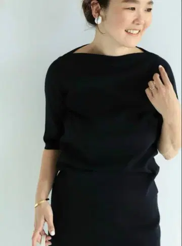 BEAMS Demi-Luxe 블랙 5부 소매 니트