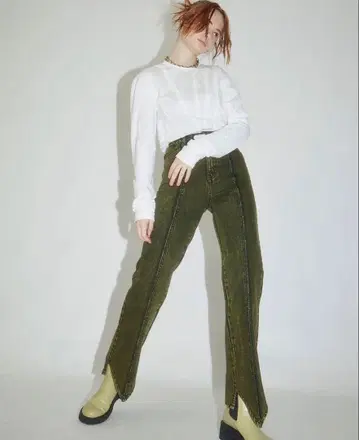 VIAVANDA V CUT DENIM PANTS green