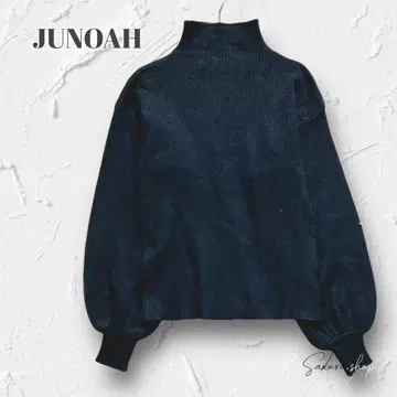 Y5610 [주노아] 니트 스웨터 하이넥 볼륨 소매 블랙 M 루즈핏