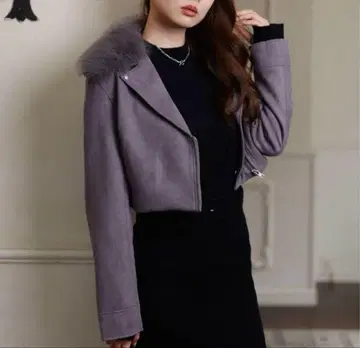 퍼 칼라 크롭 스웨이드 자켓