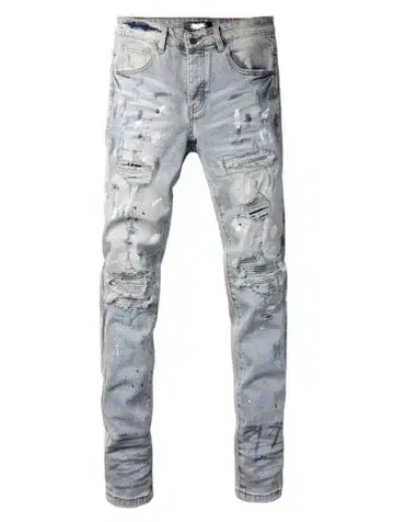 라이트 블루 데미지 데님 팬츠