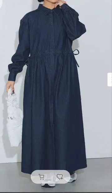 BEAMS HEART 데님 드로스트 셔츠 원피스