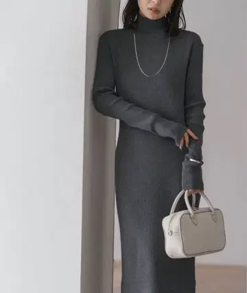 원피스 RY/PL 리브 하이넥 롱 원피스 그레이 36