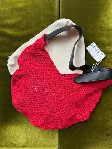 코튼 메쉬 숄더백 레드