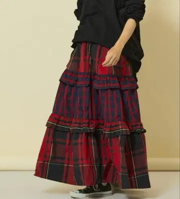새상품 프리다 체크 프릴 플레어 캉캉 스커트 24AW