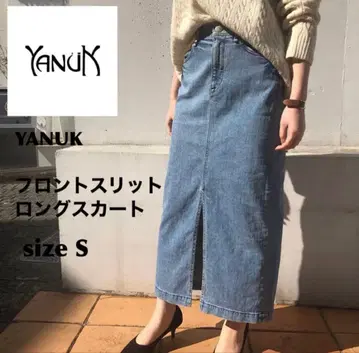 YANUK 야누크 데님 롱 스커트 소가죽 패치