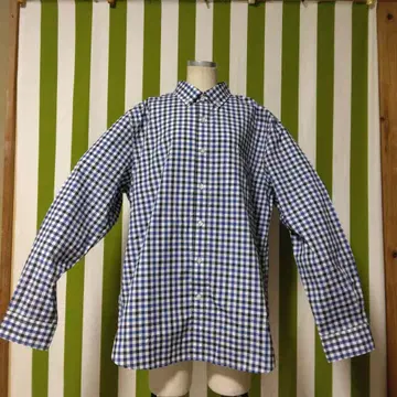 새상품급 AIGLE 파랑과 화이트 체크 무늬 버튼 다운 긴팔 셔츠