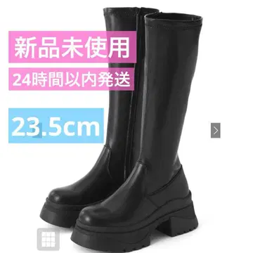 GRL 블랙 통굽 가죽 롱 부츠 (zr1206)