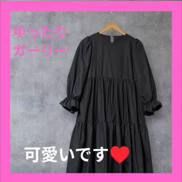 블랙 티어드 롱 원피스 블랙 A라인 루즈핏 드레스