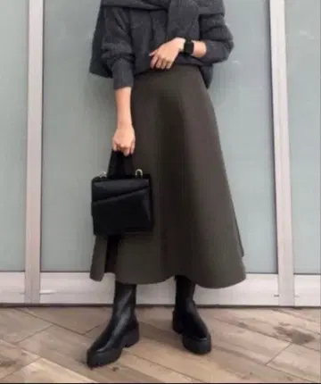 [ PLST ] 플라스테 퀼팅 플레어 스커트 올리브