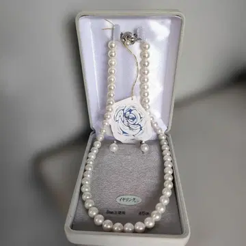 최고급 목걸이 귀찌 세트 펄 8mm 구슬 45cm