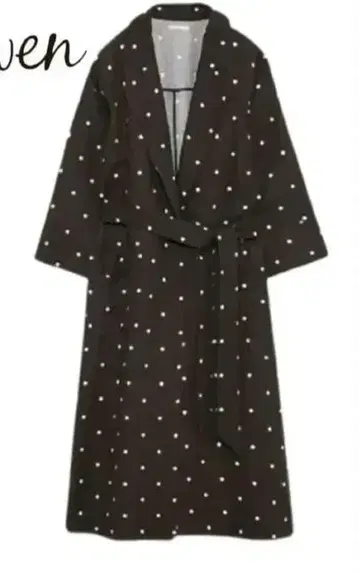 미라 오웬 벨트 포함 린넨 체스터 코트 S 도트 무늬