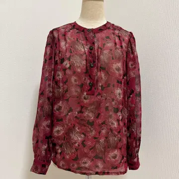 꽃무늬 긴팔 블라우스 버건디 꽃무늬 셔츠 블라우스 여성용 쇼와 레트로