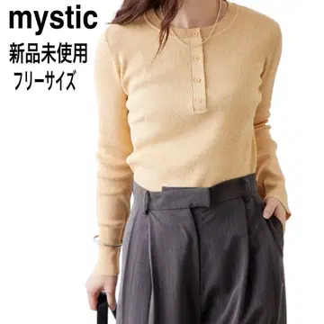 미사용 새상품 mystic 미스틱 헨리넥 리브 니트 긴팔 오렌지