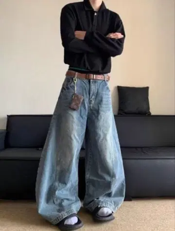 와이드 레그 데님 라이트 블루 M