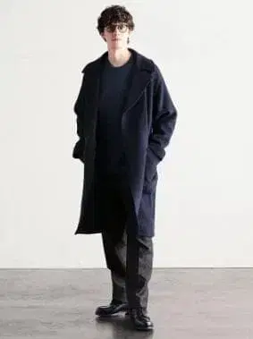 정가 88,000엔 투모로우랜드 남성용 울 코트 S 네이비