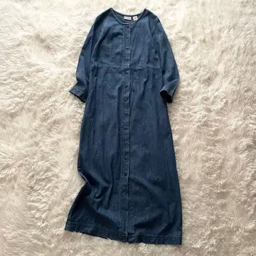 L.L. Bean 데님 원피스 롱 노카라 앞 버튼