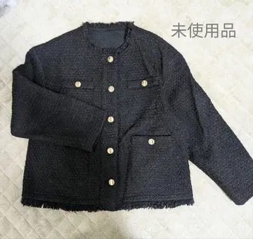 블랙 트위드 노카라 자켓 M