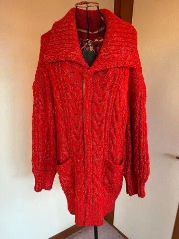 레드 케이블 니트 롱 가디건