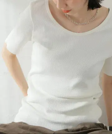 journal standard L'essage 리브 반팔 T셔츠 화이트