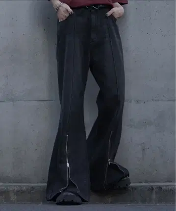 cussil 하이웨스트 풀렝스 센터 크리즈 ZIP 플레어 데님 팬츠