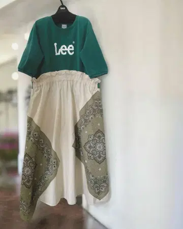 리메이크 원피스 구제 의류 반다나 패턴 롱 원피스 빅 사이즈