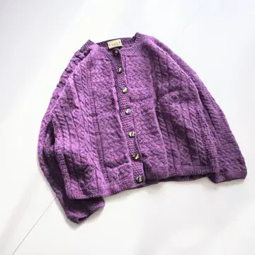 아일랜드제 메리노울 아란 니트 가디건 퍼플 SV3