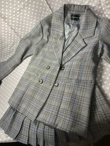 체크 무늬 더블 버튼 자켓과 스커트 세트 여성용 M