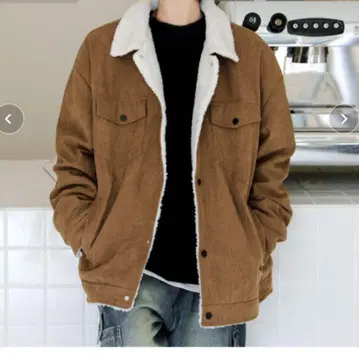 루즈 실루엣 코듀로이 더블 포켓 보아 안감 런치 코트