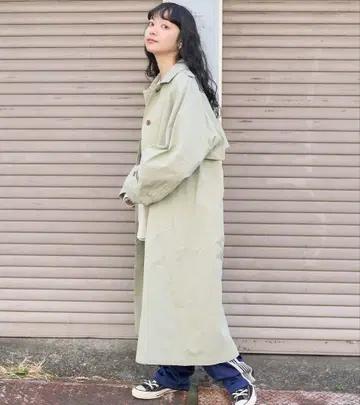 연한 그린 롱 코트 코튼 혼합