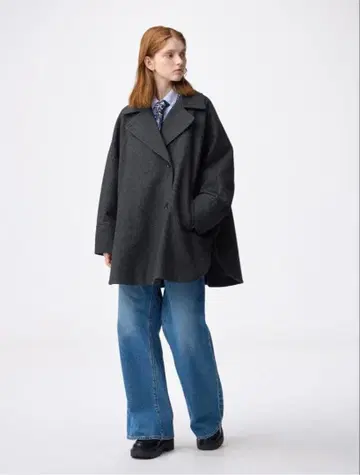 GU 코지 멜톤 케이프 코트 XS 다크 그레이