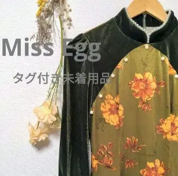 Miss Egg lideel 벨벳 꽃무늬 롱 원피스 펄