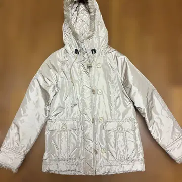 A.T 후드 부착 베이지 나일론 패딩 자켓