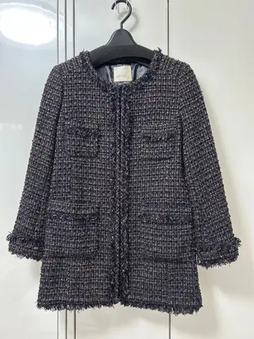 스픽 앤 스팬 긴 길이 트위드 노카라 세레모니 자켓 네이비 36