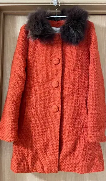 오렌지 퍼 코트 아우터 여성용