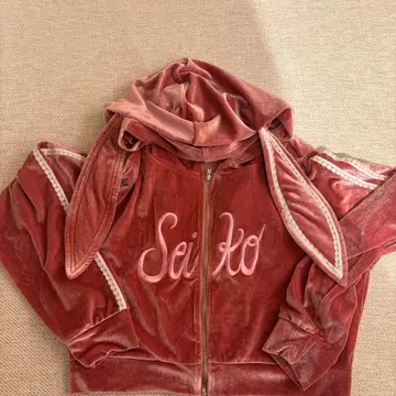 오모리 세이코 복숭아색 토끼 귀 SEIKO 후드티