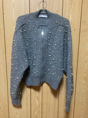 새상품급 자라 모조 진주 니트 봄버 자켓